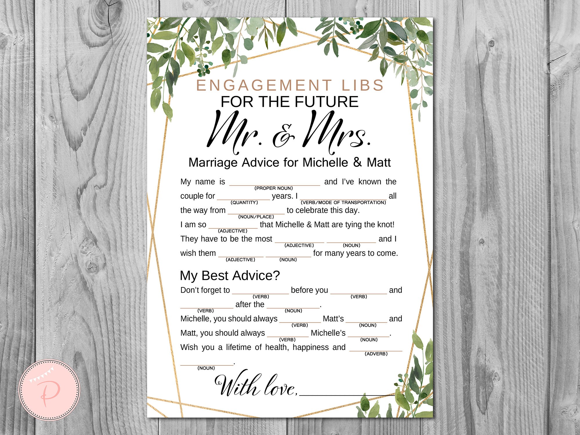 Greenery Engagement Libs Mad Libs Wedding Mad Libs Bridal - Etsy Canada