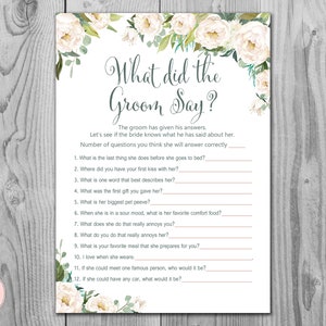 What did the Groom Say Game, What did groom say about Bride, How well couple know each other, Couples shower Game, Bridal Shower TH61 image 1