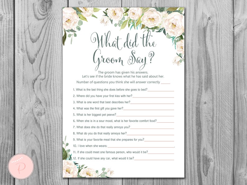 What did the Groom Say Game, What did groom say about Bride, How well couple know each other, Couples shower Game, Bridal Shower TH61 image 1