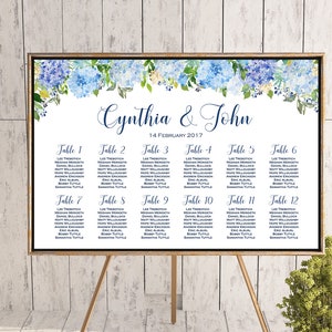 Blaue Hydrangea Hochzeit Sitzordnung, Hochzeit Sitzposter, lila Hochzeit Sitzzeichen, Hochzeit Sitzbrett TH84 WC169