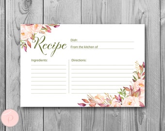 Carte de recette florale Boho, douche nuptiale, carte imprimable, douche de mariage, jeux de douche nuptiale, activité de douche nuptiale Coed WD85 TH46