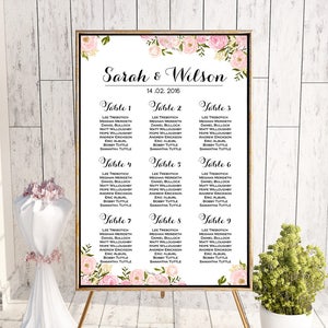 Tableau des sièges, affiche imprimable de sièges de mariage personnalisés, signe de sièges de mariage, planche à sièges de mariage, fichier numérique, DIY WD67 TH13 WC53