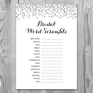 Silver Bridal Word Scramble Bridal Shower Game, Unscramble, Bridal Shower Games, Bridal shower activity, Printable Scramble Game TH63