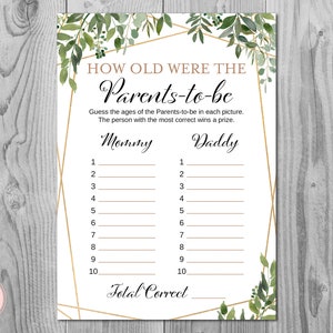 Greenery How Old Were the Parents-to-Be Baby Shower Game, How Old Were the Parents, Baby Shower Age Guessing Game, Baby Shower Games TH93