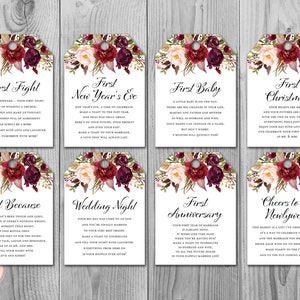 Marsala Milestone Wedding Tags, Wine Tag Firsts, milestone wine labels wedding, marriage milestone labels, wedding gift for couple TH99