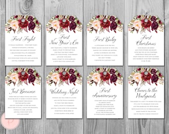 Marsala Milestone Wedding Tags, Wine Tag Firsts, mijlpaal wijnetiketten bruiloft, huwelijk mijlpaal etiketten, huwelijkscadeau voor paar TH99