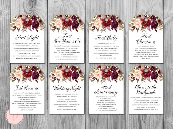 Marsala Milestone Wedding Tags, Wine Tag Firsts, milestone wine labels wedding, marriage milestone labels, wedding gift for couple TH99