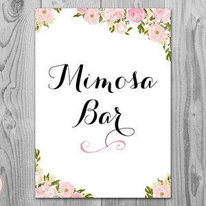 Pink Peonies Mimosa Bar Sign, Bubbly Bar Sign, Wedding Bar Sign, Printable Sign, Wedding Decoration Sign, Engagement Party Mimosa WD67 TH18
