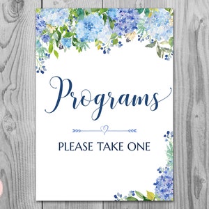 Blue Hydrangea Floral Wedding programs sign, Printable Program Sign, Wedding Ceremony Program, Printable sign, Wedding decoration sign TH84