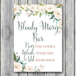 Cream Floral Bloody Mary Bar Sign, Bubbly Bar Sign, Wedding Bar, Printable Sign, Wedding Decoration Sign, Engagement Party Mimosa TH61