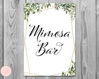 Greenery Mimosa Bar Sign, Bubbly Bar Sign, Wedding Bar Sign, Printable Sign, Wedding Decoration Sign, Bridal Shower Decoration TH93