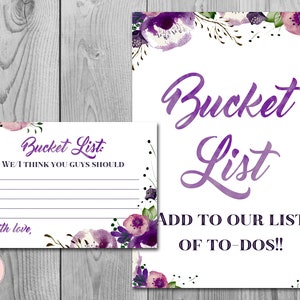 Lila Blumen Hochzeit Eimer Liste, druckbare Eimer Liste, Hochzeitswünsche, Gästebuch Alternative, druckbare, digitaler Download WD83 TH43