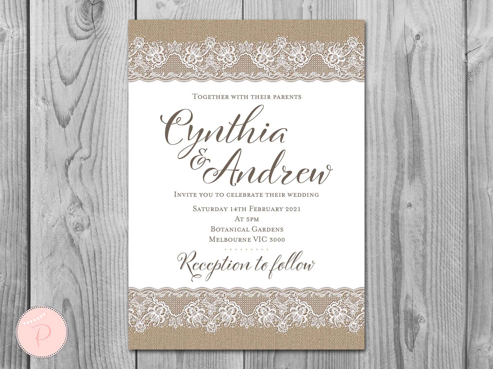 Burlap and Lace Wedding Invitation Wedding Printable Bridal - Etsy