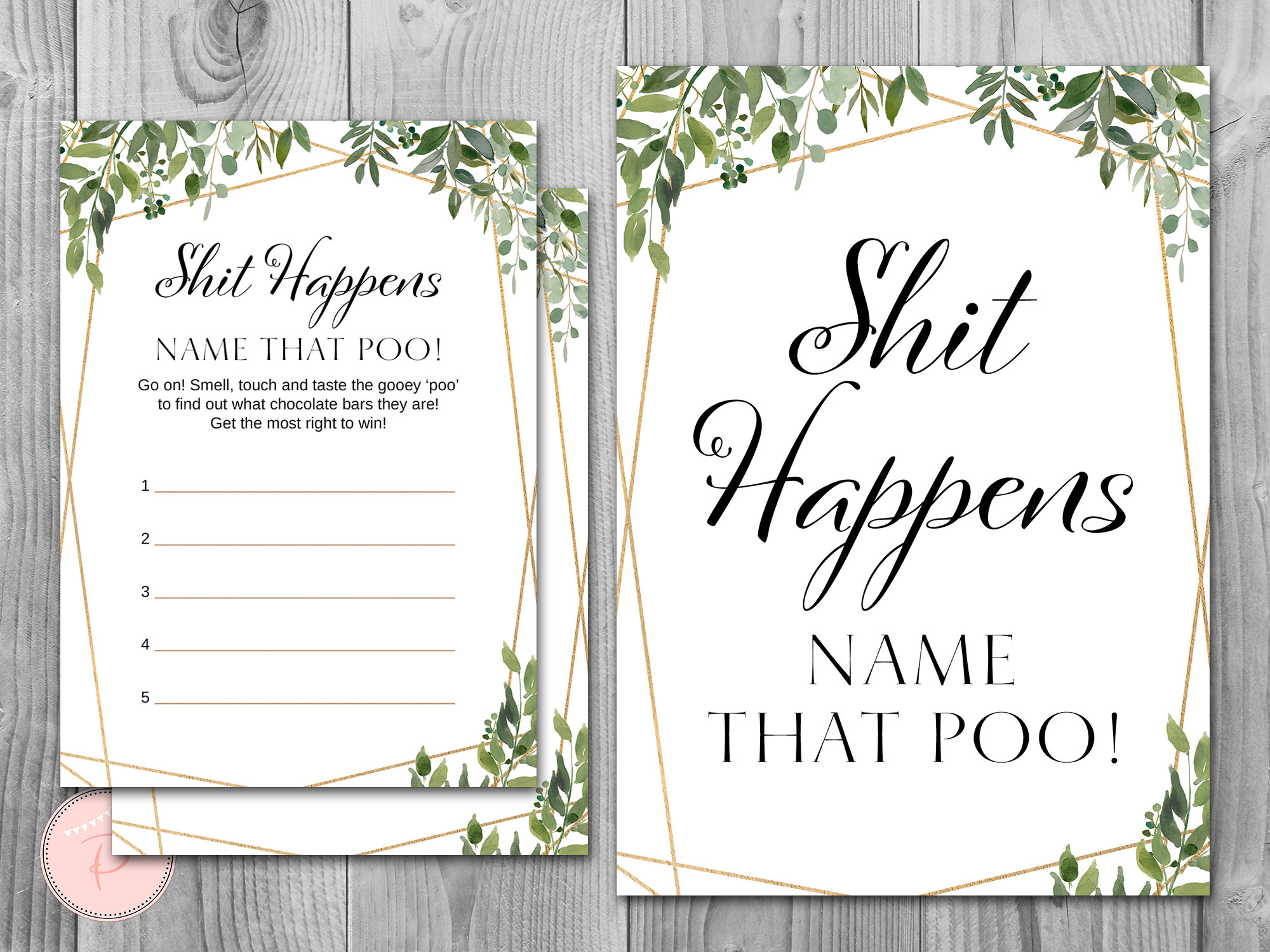 Greenery Shit Happens Dirty Diaper Baby Shower Games Gender Etsy UK