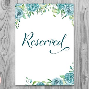 Teal Floral Reserved sign, Wedding Reserved seating sign, Table sign, Wedding sign, Printable sign, Wedding decoration sign TH77