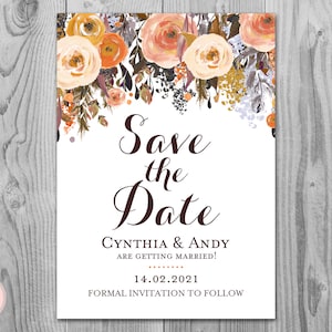 Otoño Otoño Guardar la fecha invitación de boda, invitación imprimible, invitación de ducha nupcial, invitación de boda WD82 TH40 WS02