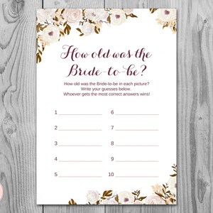 How old was the Bride to be Bridal Shower game, Guess the age of Bride, Bridal shower game, Bridal shower activity wd99 game TH41