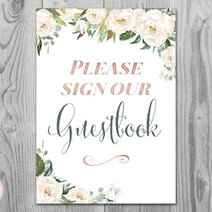 Cream Floral Guestbook Sign, Sign our Guestbook, Printable Guestbook Sign, Wedding Guest book Sign, Engagement Party Guestbook TH61 dd