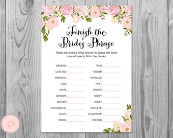 Peonies Finish the Bride's phrase game, Complete the phrase , Bridal shower games, Bridal shower activity, Printable Game WD67 TH13