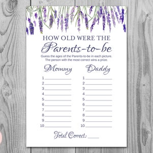 Lavender How Old Were the Parents-to-Be Baby Shower Game, How Old Were the Parents, Baby Shower Age Guessing Game, Baby Shower Games TH85