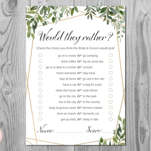 Greenery Would they rather bridal shower game, Who knows the Bride and Groom Best, Bridal Shower Games, Garden Games Download TH93