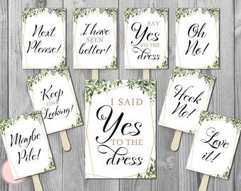 Greenery I Said YES To The Dress Sign, wedding dress Paddle sign, Say yes to the dress Printable sign, Wedding decoration sign TH93