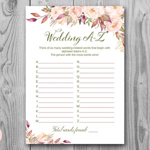 Boho Floral Wedding A-Z Game, Bridal shower games, Bridal Alphabet Game, Wedding A to Z, Bridal shower activity, Wedding Shower Game TH46