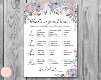 Purple What's in your Purse Bridal Shower Game, Purse Hunt, Purse Raid, Bridal shower game, Bridal shower activity, Printable Game TH71