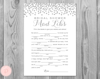 Silber Konfetti Brautparty Mad Libs, Hochzeit Rat Karten, Hochzeit Mad Libs, Brautdusche Mad Libs, Braut Mad Libs, Mad Lib Rat TH63