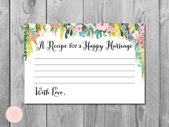 A Recipe for a Happy Marriage Printable Card Wedding Shower - Etsy ...