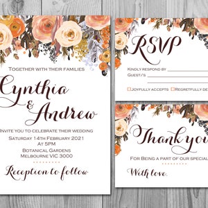 Conjunto de convites de casamento de outono, convite de casamento para impressão, chá de panela, chá de bebê, personalizado, suíte de convites de casamento wd82 TH40 WI19