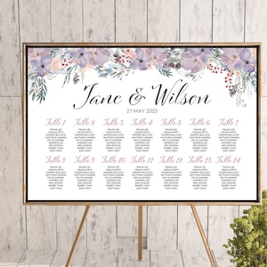 Matrimonio personalizzato stampabile floreale viola soggiorno grafico, matrimonio soggiorno Poster, matrimonio seduta segno Board - File digitale, fai da te TH71 WD16 WC08
