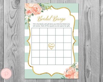 Mint Gold Bridal Shower Bingo, Printable Bridal Bingo, Gift Item Bingo, Bridal shower game, Bridal shower activity, Printable Games TH73.1