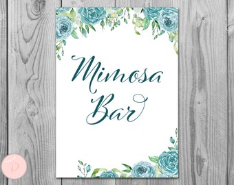 Teal Floral Mimosa Bar Sign, Bubbly Bar Sign, Wedding Bar Sign, Printable Sign, Wedding Decoration Sign, Engagement Party Mimosa TH77