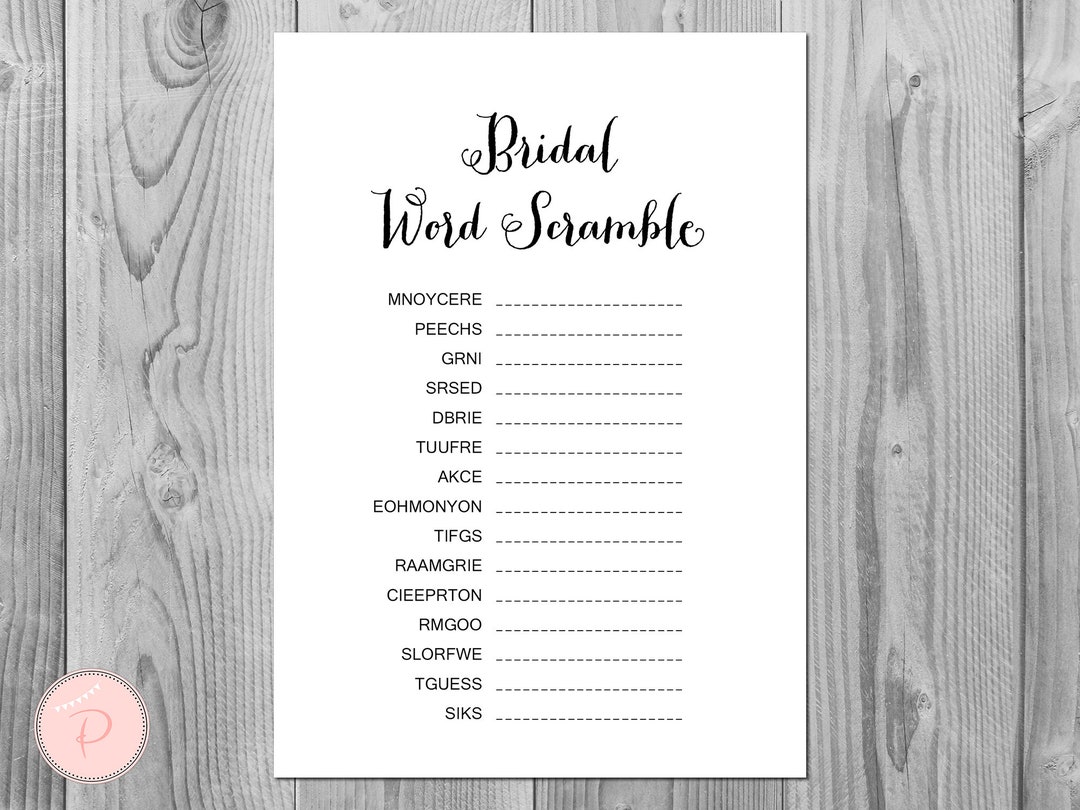 Bridal Word Scramble Bridal Shower Game Unscramble Bridal Etsy