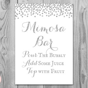 Silver Mimosa Bar Sign, Bubbly Bar Sign, Wedding Bar Sign, Printable Sign, Wedding Decoration Sign, Engagement Party Mimosa wd91 TH50
