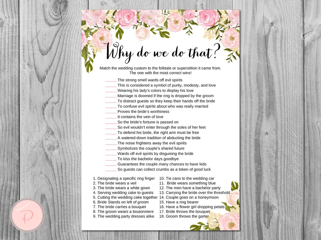 Why Do We Do That Bridal Shower Game, Wedding Tradition Quiz , Bridal Shower Games, Bridal