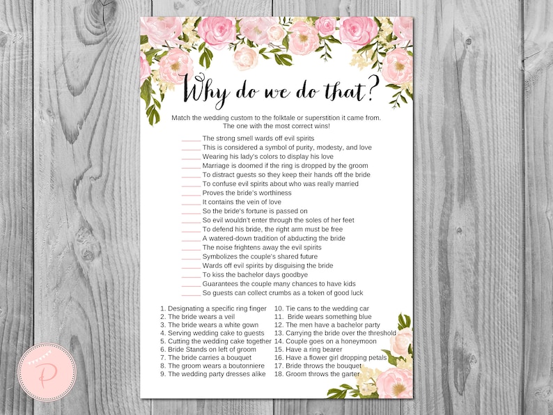 Why Do We Do That Bridal Shower Game Wedding Tradition Quiz Etsy