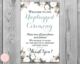 Unplugged Ceremony Sign, No phones or cameras, Turn off phones, Unplugged Wedding Signage, Wedding decoration sign WD74 Sign TH21