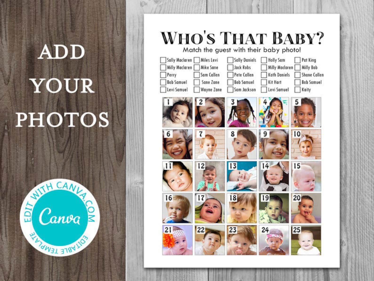 Editable Who is That Baby Game Guess the Guest Baby Photos Baby Shower Games Digital Downloads Who is the baby TH93 TLC658T BABY canva