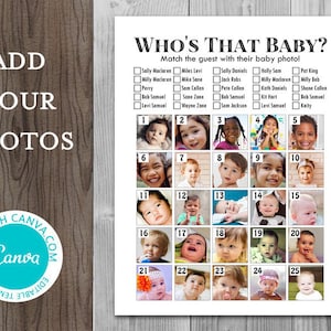Editable Who is That Baby Game, Guess the Guest Baby Photos, Baby Shower Games, Digital Downloads, Who is the baby, TH93 TLC658T BABY canva