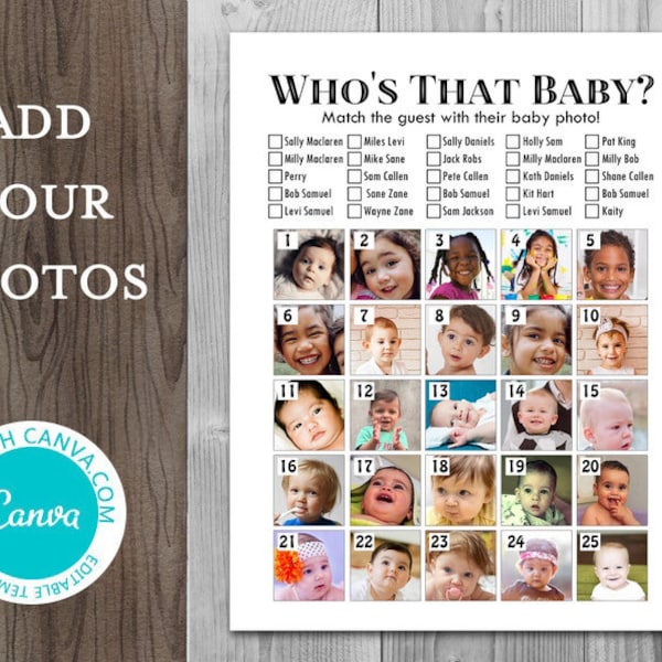 Editable Who is That Baby Game, Guess the Guest Baby Photos, Baby Shower Games, Digital Downloads, Who is the baby, TH93 TLC658T BABY canva