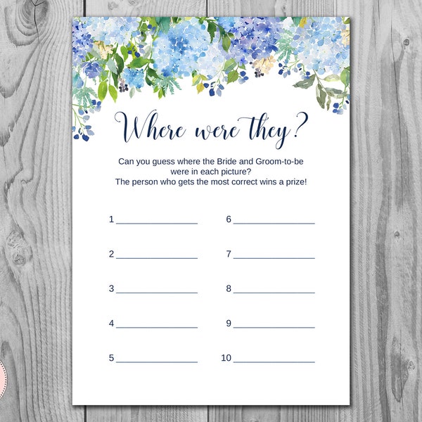 Blue Hydrangea Where were they?  Bridal Shower Games, Guess the photo game, photo game, picture, Bachelorette Games TH84 z