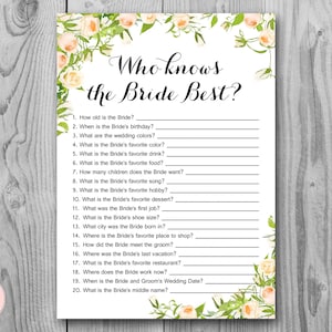 How well do you know the Bride game, Who knows the bride best, Engagement Game, Bridal shower Game Printable, Instant Download WD63 TH11