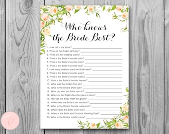 How well do you know the Bride game, Who knows the bride best, Engagement Game, Bridal shower Game Printable, Instant Download WD63 TH11