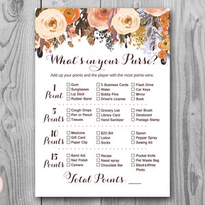 Fall Autumn What&#39;s in your Purse Bridal Shower Game, Purse Hunt, Purse Raid, Coed Bridal shower game, Bridal shower activity wd82 TH40