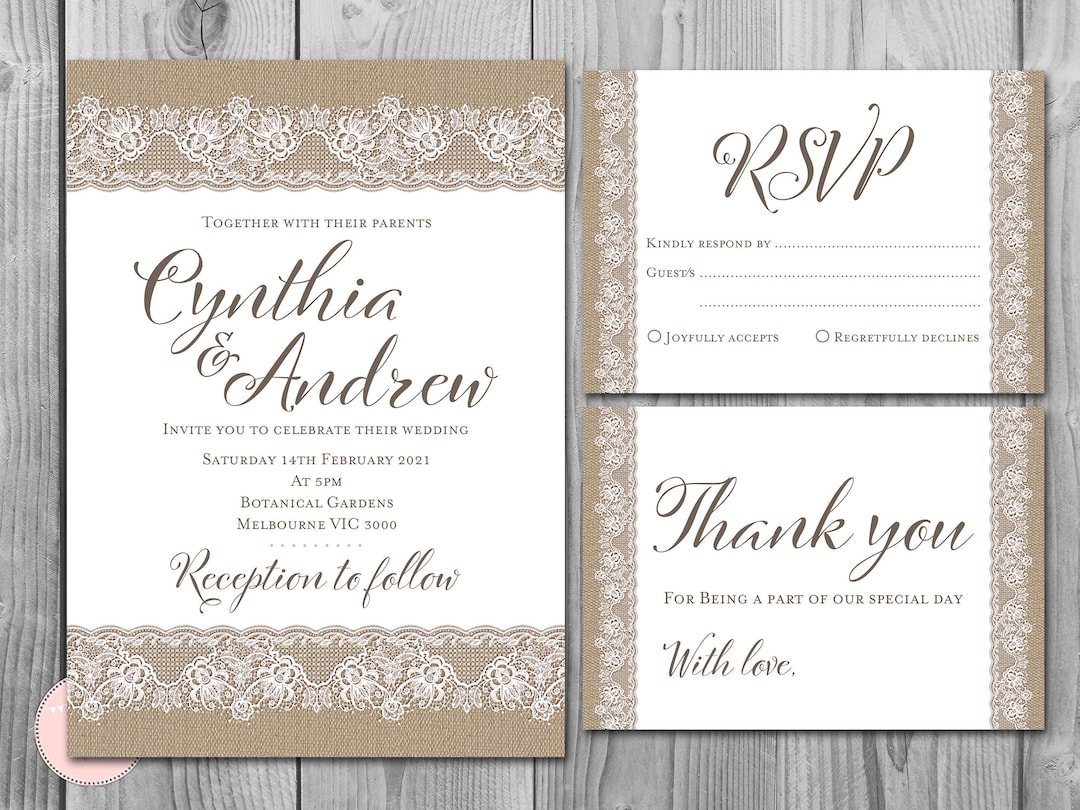 Burlap and Lace Wedding Invitation, Wedding Printable, Bridal Shower ...