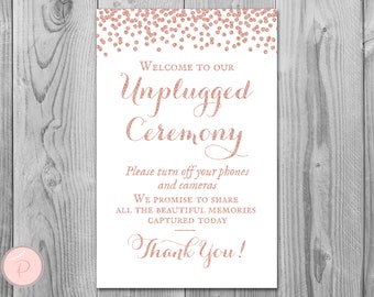 Rose Gold Unplugged Ceremony Sign, No phones or cameras, Turn off phones, Unplugged Wedding Signage, Wedding decoration sign dd TH48