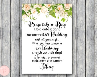 Don't Say Wedding Game, Don't Say a word Game, Take a Ring Game, Bridal shower game, Bridal shower activity, Printable Game TH01