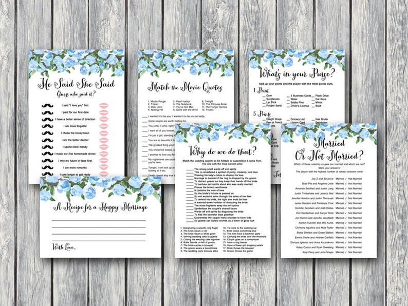 Blue Floral Wedding Shower Games Coed Bridal Shower Games Etsy